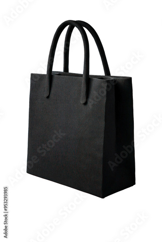 A 3D template of a black eco fabric shopping bag, viewed from the front, highlighting its sustainable and reusable nature,