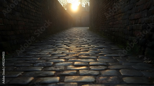 Cobblestone path between ol...