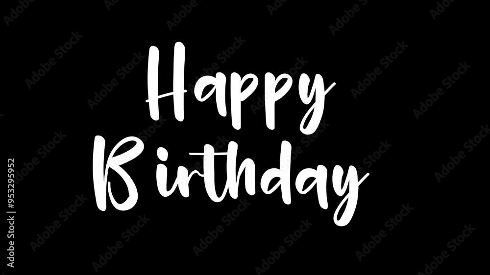 Happy birthday animation White text on black background, Happy Birthday with ink drop. Ideal for birthday cards, invitations, social media posts, and festive graphic designs.