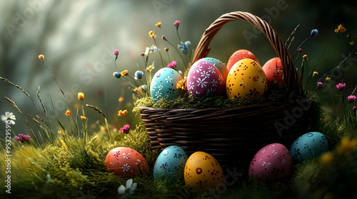 Colorful Easter eggs in a w...