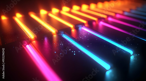 Colorful neon lines on a da...