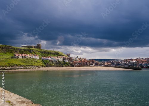 Whitby Tate Hill Beach with overcast sky
