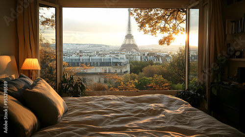 Cozy bedroom with a view of...