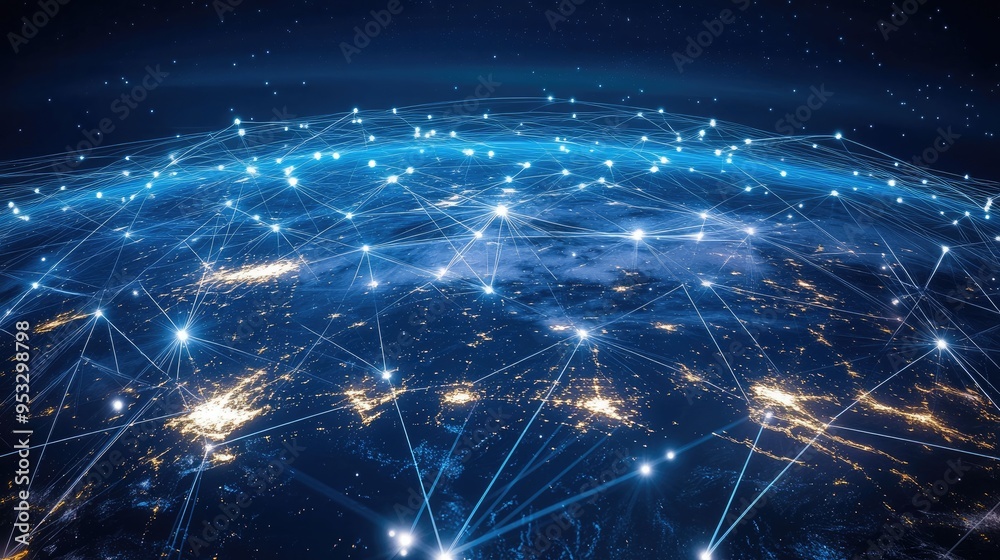 A global network background with glowing interconnected lines spanning across a world map, symbolizing international communication and connectivity. A global network background with glowing interconnected lines spanning across a world map, symbolizing international communication and connectivity.