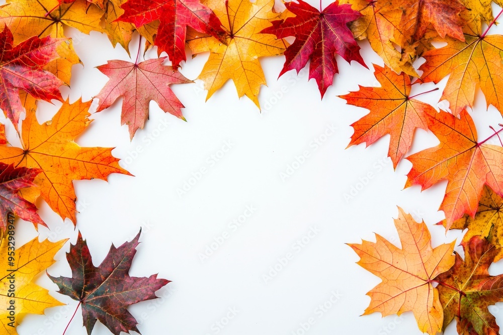 Fototapeta premium Autumn Maple Leaves Flat Lay White Background created with Generative AI