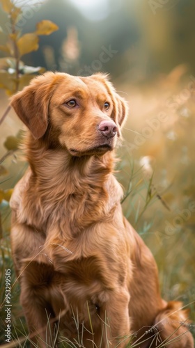 Playful Pup. Happy dog playing in a picturesque meadow photo