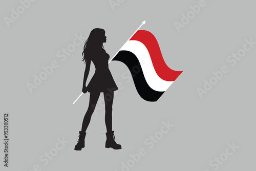 Yemen girl with Yemen flag, Yemen national flag, Yemen flag vector illustration
 photo