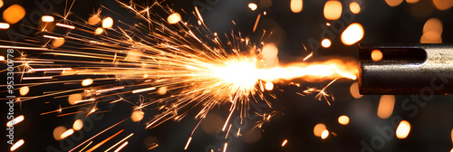 Metal welding process with sparks flying photo