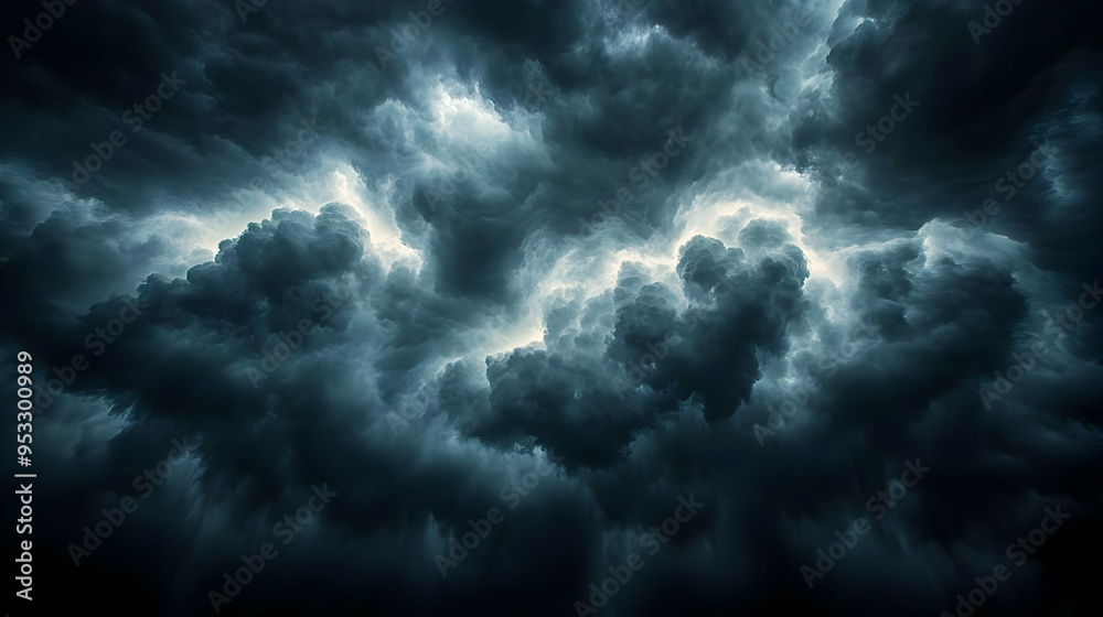 Dark storm clouds with a bright light shining through. Dark storm clouds with a bright light shining through.