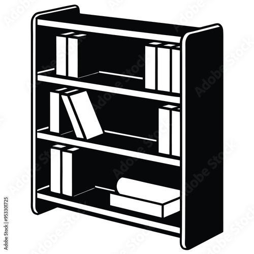 Stylish Bookshelf Design Black White Minimalist Illustration of Books on Shelves Simple Home Decor