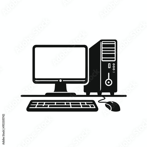 Desktop Computer System Monitor, Keyboard, and Mouse Illustration