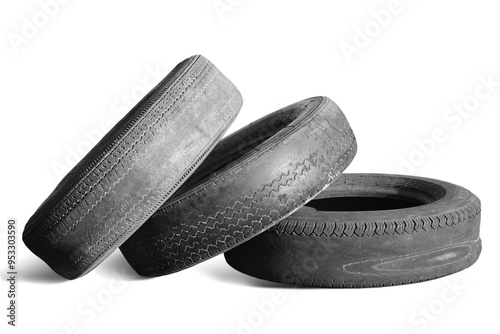 old worn damaged tires isolated on white background