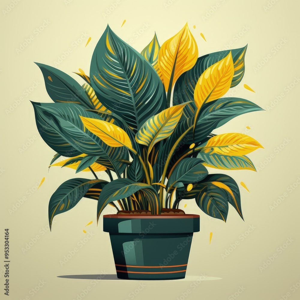 Stylish Vector Illustration of a Yellow Potted Plant with Dark Background Stylish Vector Illustration of a Yellow Potted Plant with Dark Background