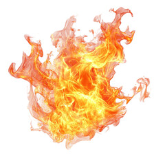 A large fire flame dances in vivid reds, oranges, and yellows, beautiful large fire flame in red orange and yellow on transparent background or PNG transparent background