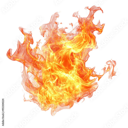 A large fire flame dances in vivid reds, oranges, and yellows, beautiful large fire flame in red orange and yellow on transparent background or PNG transparent background