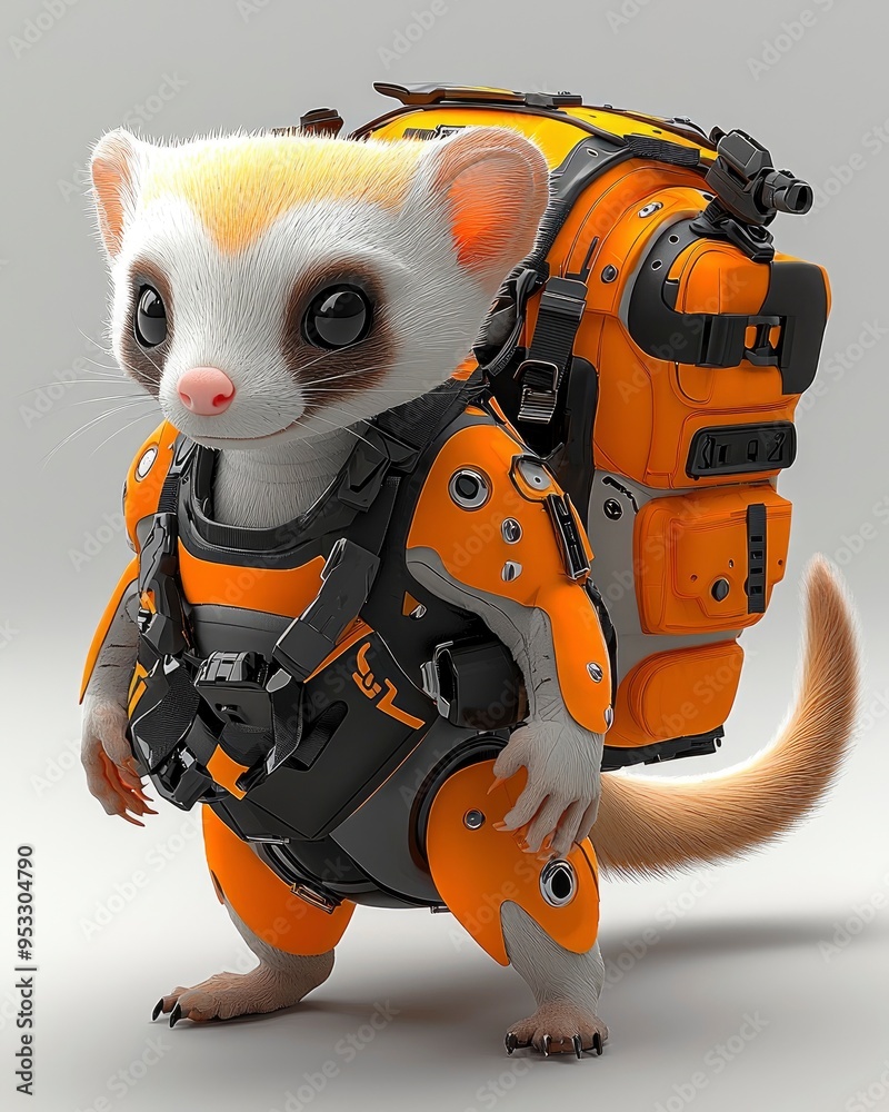 Cute Ferret in Futuristic Armor with Backpack Cute Ferret in Futuristic Armor with Backpack