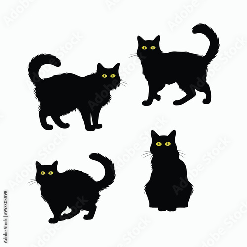 Norwegian Forest Cat Silhouette Vector Set Animals Illustration Template