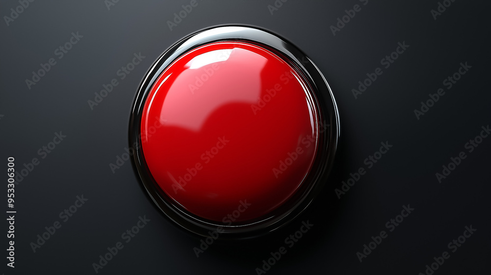 A large red button with a smooth surface and a glossy finish, creating the effect of an attractive shine. A large red button with a smooth surface and a glossy finish, creating the effect of an attractive shine.