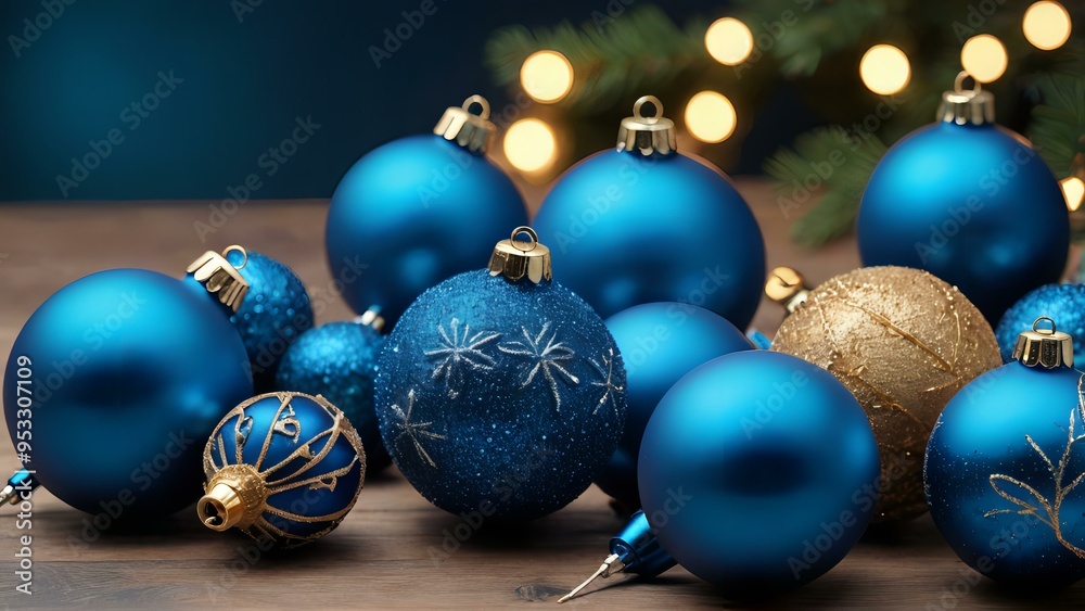 Blue Christmas balls on the Christmas tree Blue Christmas balls on the Christmas tree