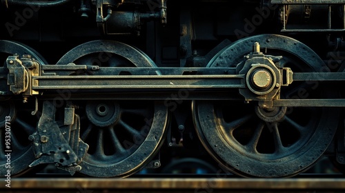 A close-up of a train wheel and tracks, with the detailed mechanisms visible, and a sense of motion as the train slowly starts to move.