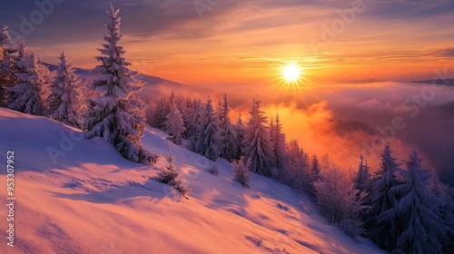 Winter Sunset in the Mountains