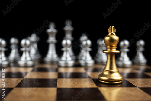 Golden Chess Pawn Leads Silver Pieces: Leadership Metaphor for Business Presentations and HR Management