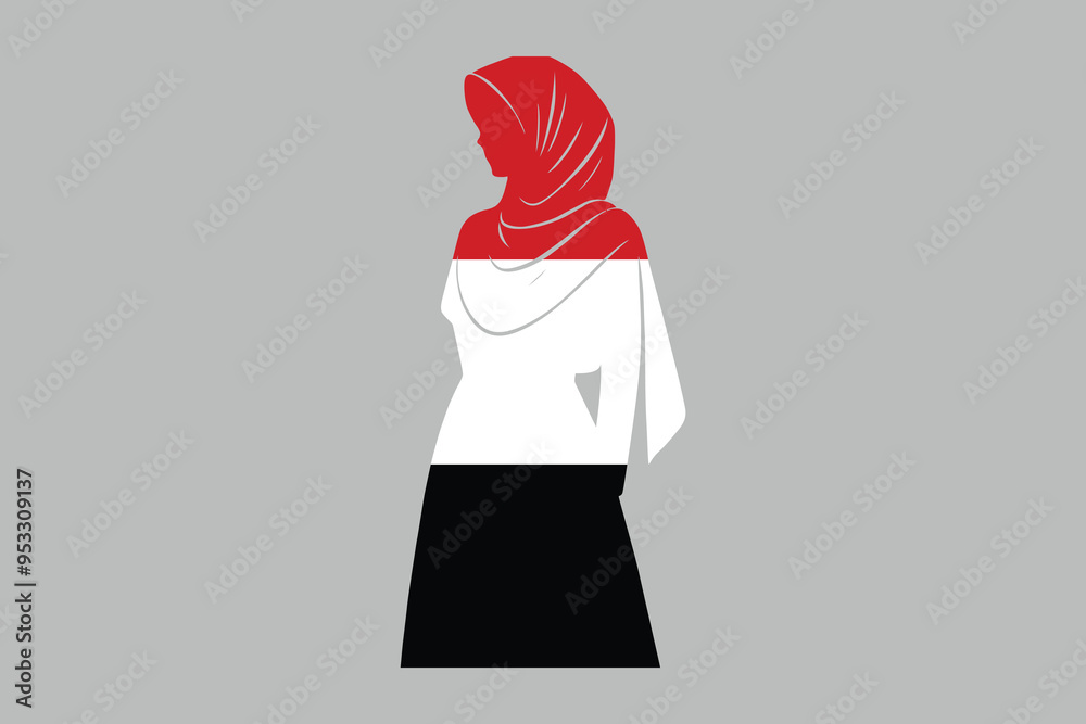 Yemen Muslim girl wearing Yemen flag hijab, Yemen national flag, Yemen flag vector illustration
Yemen Muslim girl wearing Yemen flag hijab, Yemen national flag, Yemen flag vector illustration