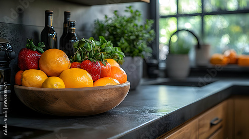 Fresh Fruit in Wooden Bowl ...
