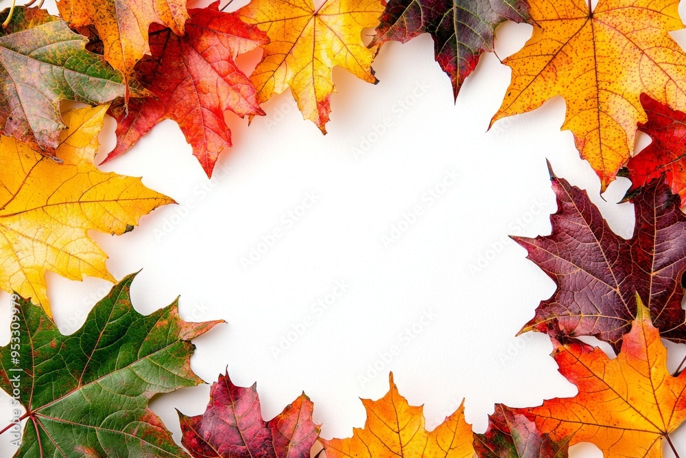 Autumn Maple Leaves Flat Lay White Background created with Generative AI Autumn Maple Leaves Flat Lay White Background created with Generative AI