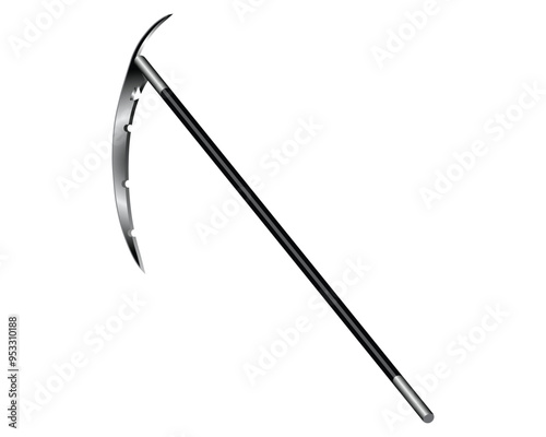 vector design of a tool similar to a sickle or sword with a black handle called a skythe which is usually used by grim reapers in Halloween themes
