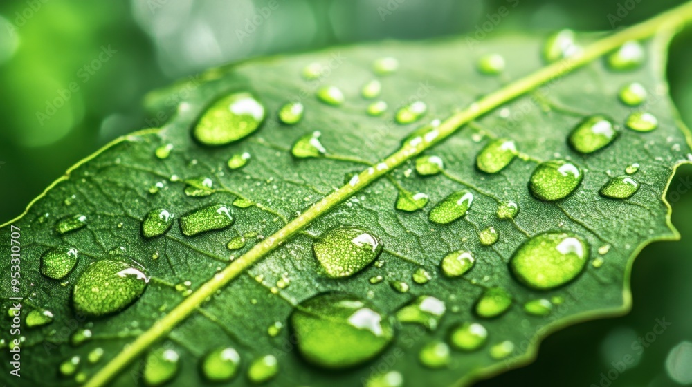 A refreshing close-up of water droplets on a leaf after a summer rain, with the green of the leaf contrasting sharply against the clear, glistening drops. A refreshing close-up of water droplets on a leaf after a summer rain, with the green of the leaf contrasting sharply against the clear, glistening drops.