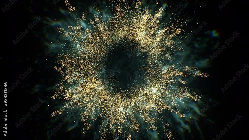 4k Gold Particles Explosion. Motion Background. Golden glitter particle. Isolated on black. Animated Overlay. 60fps. 2160p