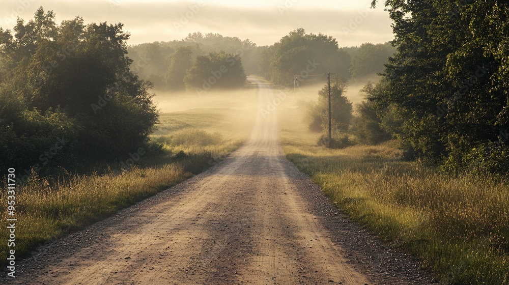 A serene rural scene featuring a long, straight dirt road stretching into the distance. Both sides of the road are flanked by vibrant, green trees and grassy fields, creating an immersive natural land A serene rural scene featuring a long, straight dirt road stretching into the distance. Both sides of the road are flanked by vibrant, green trees and grassy fields, creating an immersive natural land