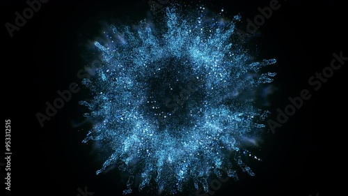 4k Blue Particles Explosion. Motion Background. Xmas glitter particle. Isolated on black. Animated Overlay. 60fps. 2160p