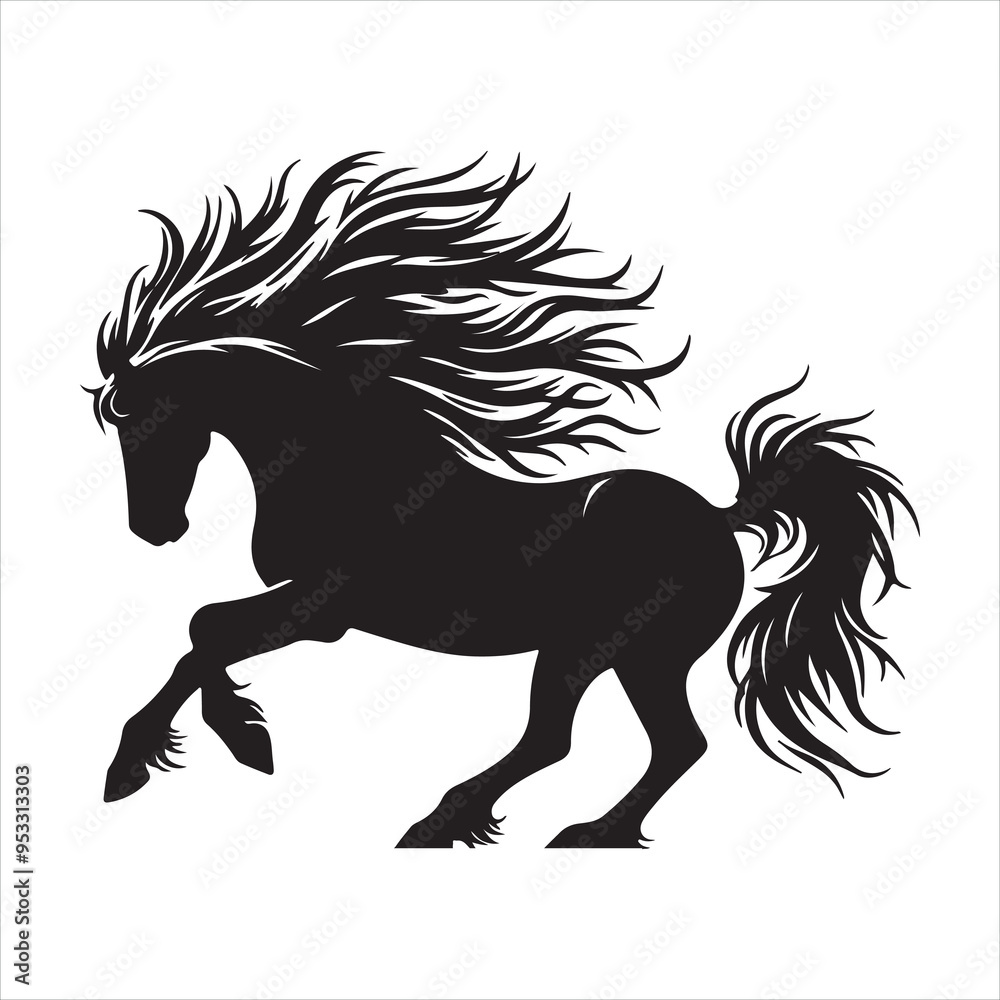 Fototapeta premium wild horse silhouette white background 