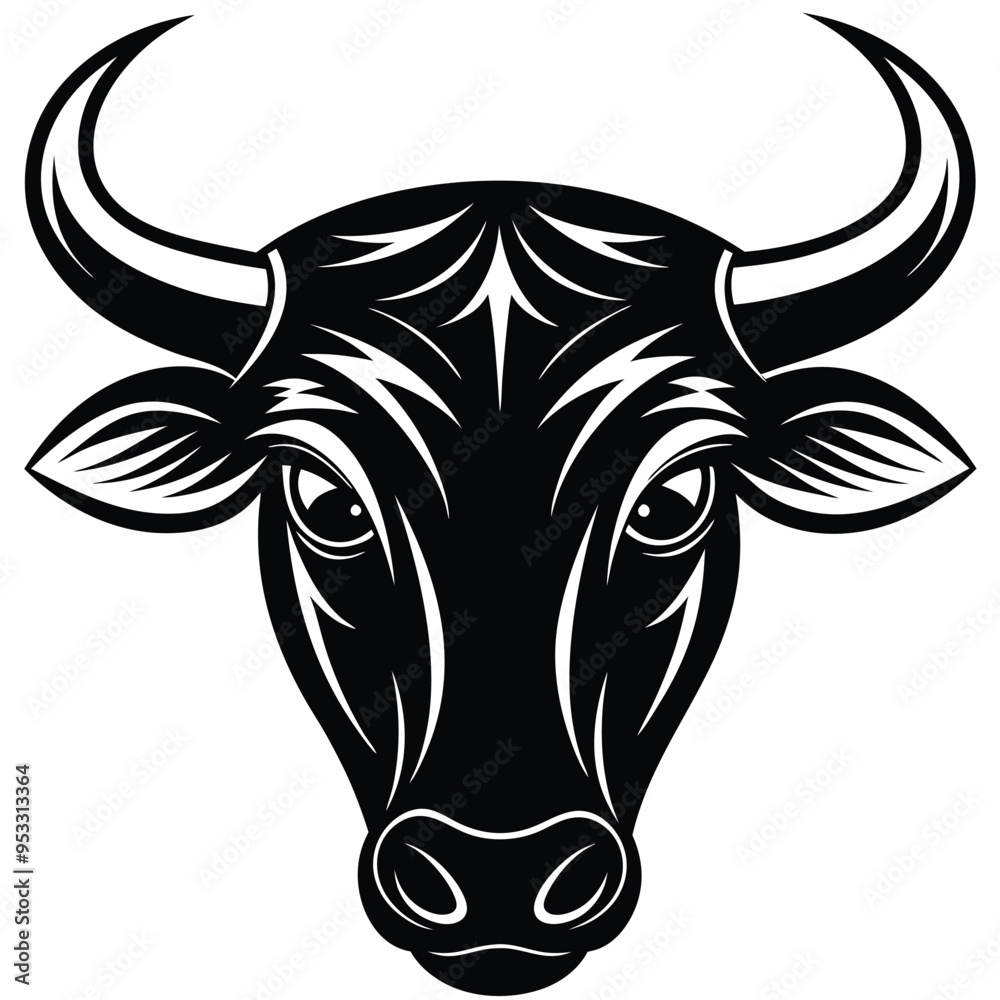 Minimalist Black and White Geometric Bull Head Vector Illustration Minimalist Black and White Geometric Bull Head Vector Illustration