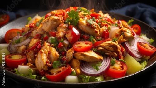 Salad with smoked chicken.