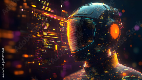 Futuristic robot with glowi...
