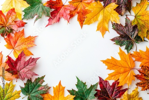 Autumn Maple Leaves Flat Lay White Background created with Generative AI