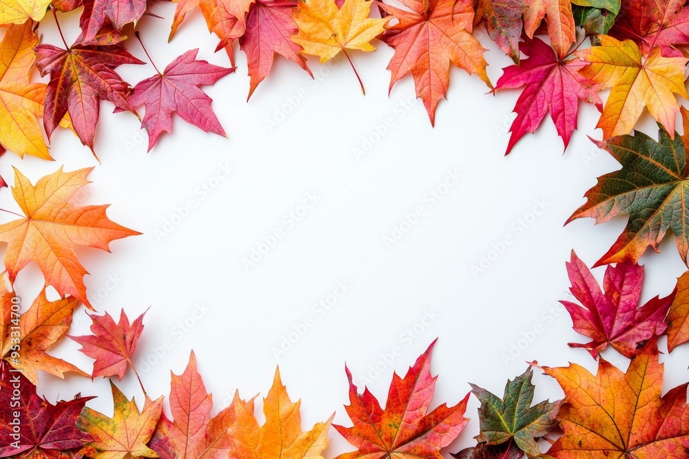 Autumn Maple Leaves Flat Lay White Background created with Generative AI Autumn Maple Leaves Flat Lay White Background created with Generative AI