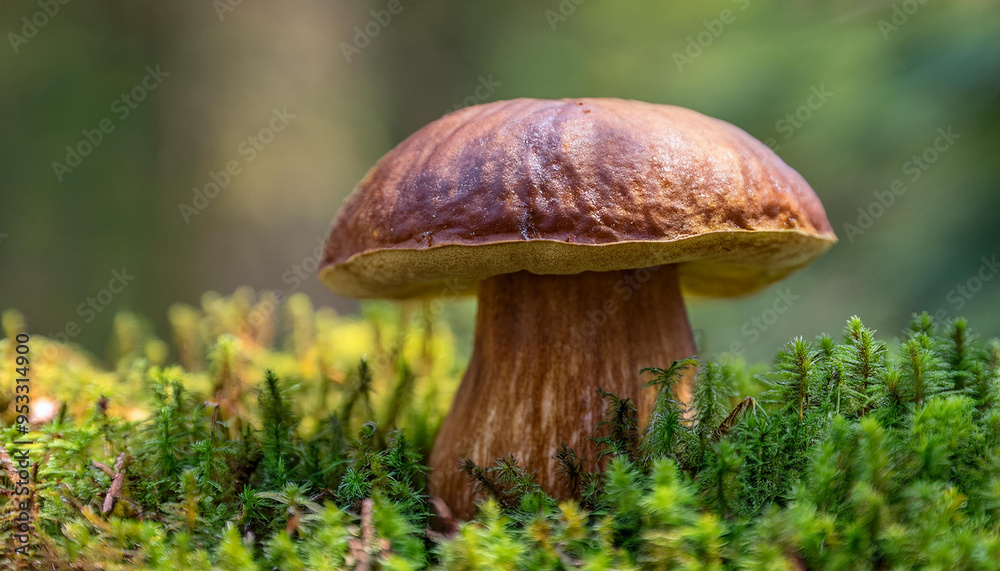 Brown mushroom growing in green forest. Autumn harvest. Brown mushroom growing in green forest. Autumn harvest.