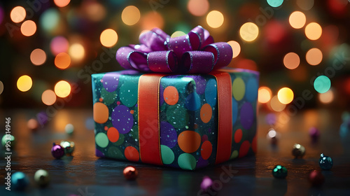 Gift box with colorful polk...