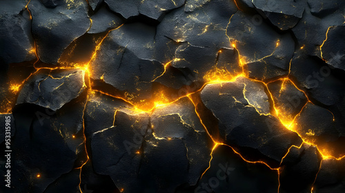 Glowing cracks in a dark, r...