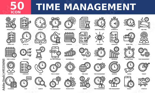 Time Management icon collection set. Simple line vector.