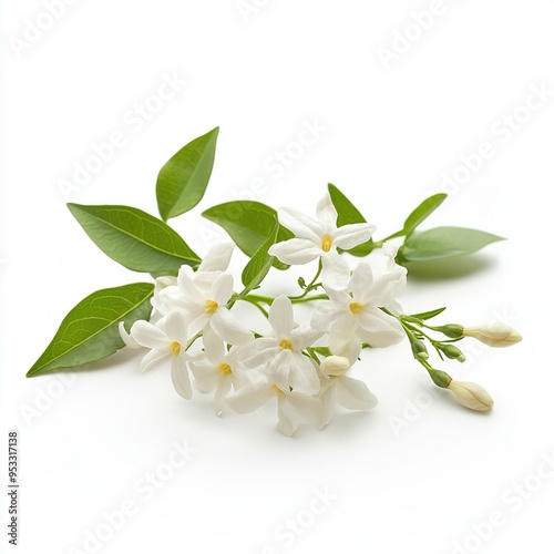 Jasmine flowers are white, yellow, or rarely pink, and have a tubular shape with five or six lobes. Generative ai. photo