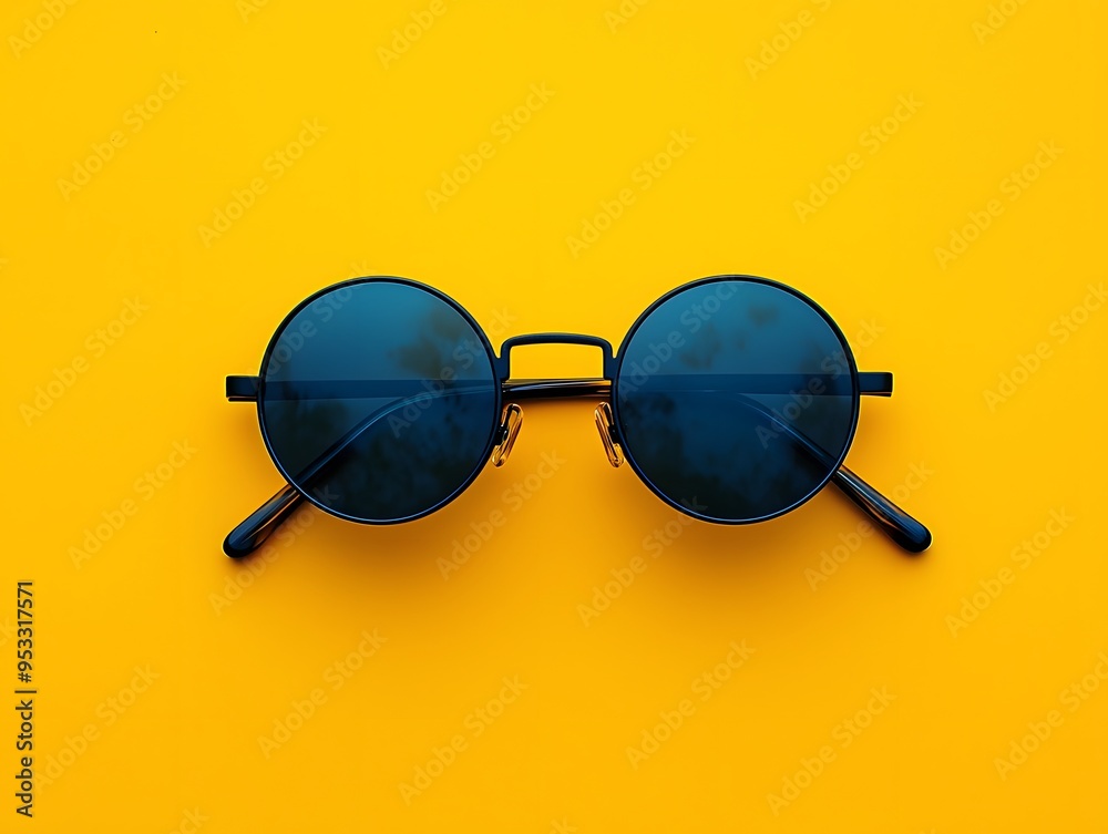 Round Sunglasses on Yellow Background