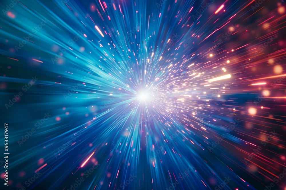 Fototapeta premium abstract futuristic background portal tunnel with pink blue and green glowing neon moving high speed wave lines and flare lights. Data transfer concept Science style wallpaper