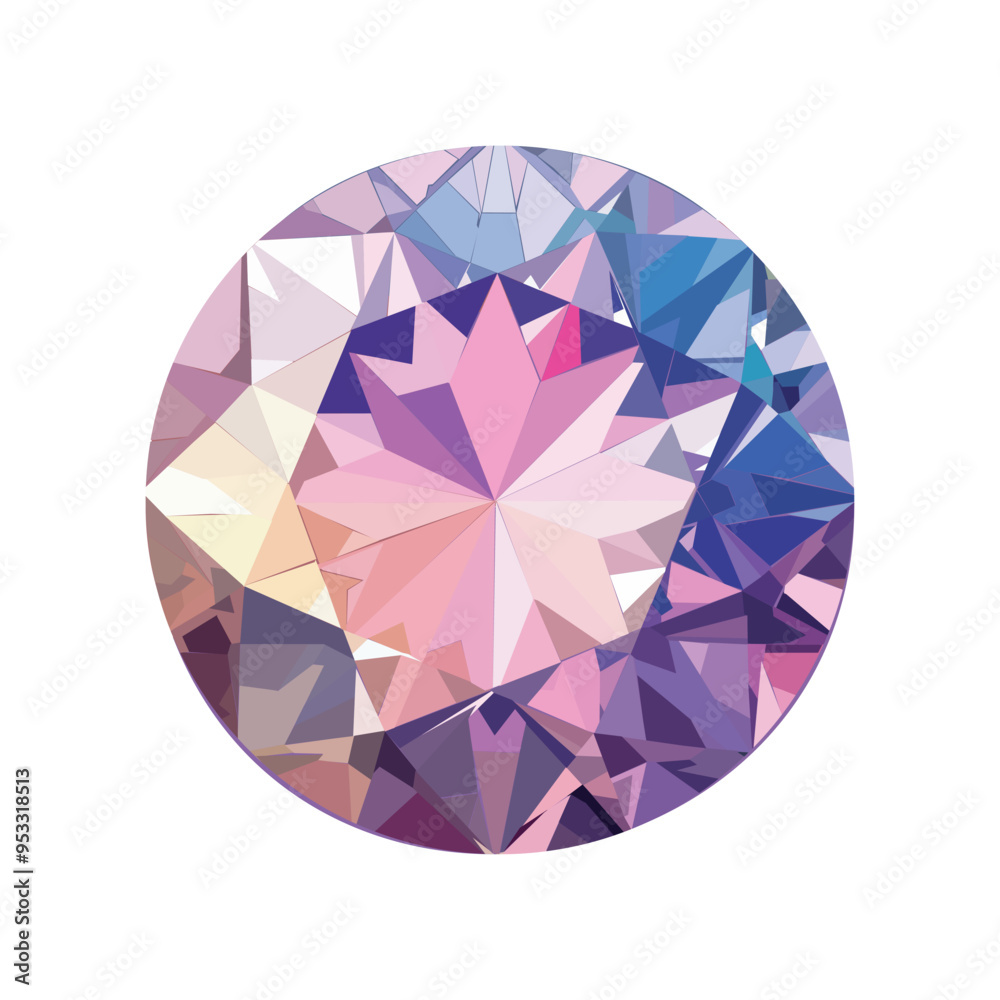 Diamond, crystal, ruby, bright gemstone round shape, pink - purple, blue color, sparkles isolated on white background for advertising, website, poster of jewelry Diamond, crystal, ruby, bright gemstone round shape, pink - purple, blue color, sparkles isolated on white background for advertising, website, poster of jewelry