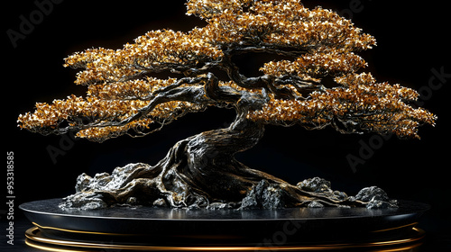 Golden bonsai tree with int...