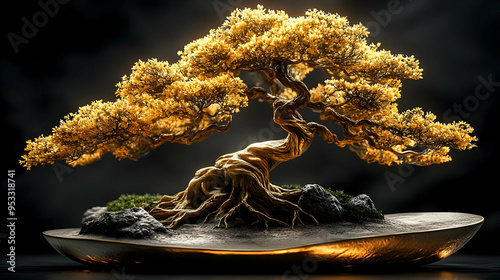 Golden Bonsai Tree with Twi...